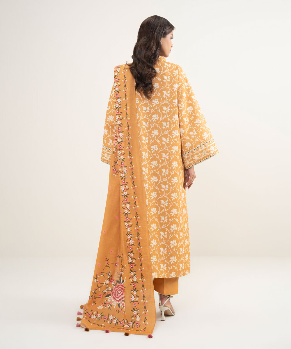 Women's Unstitched Arabic Khaddar Mustard  3 Piece Suit