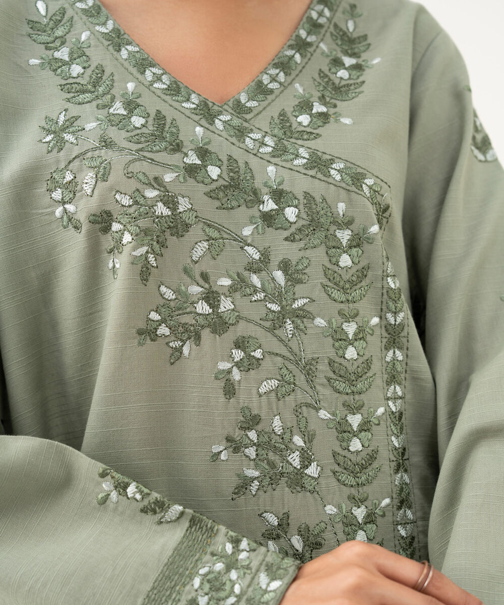 Women's RTW Cotton Embroidered A-Line Grey Shirt