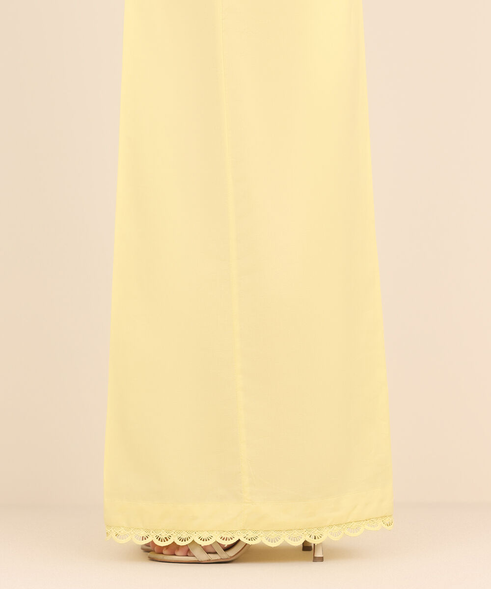 Women's RTW Cambric Yellow Solid Flared Pants