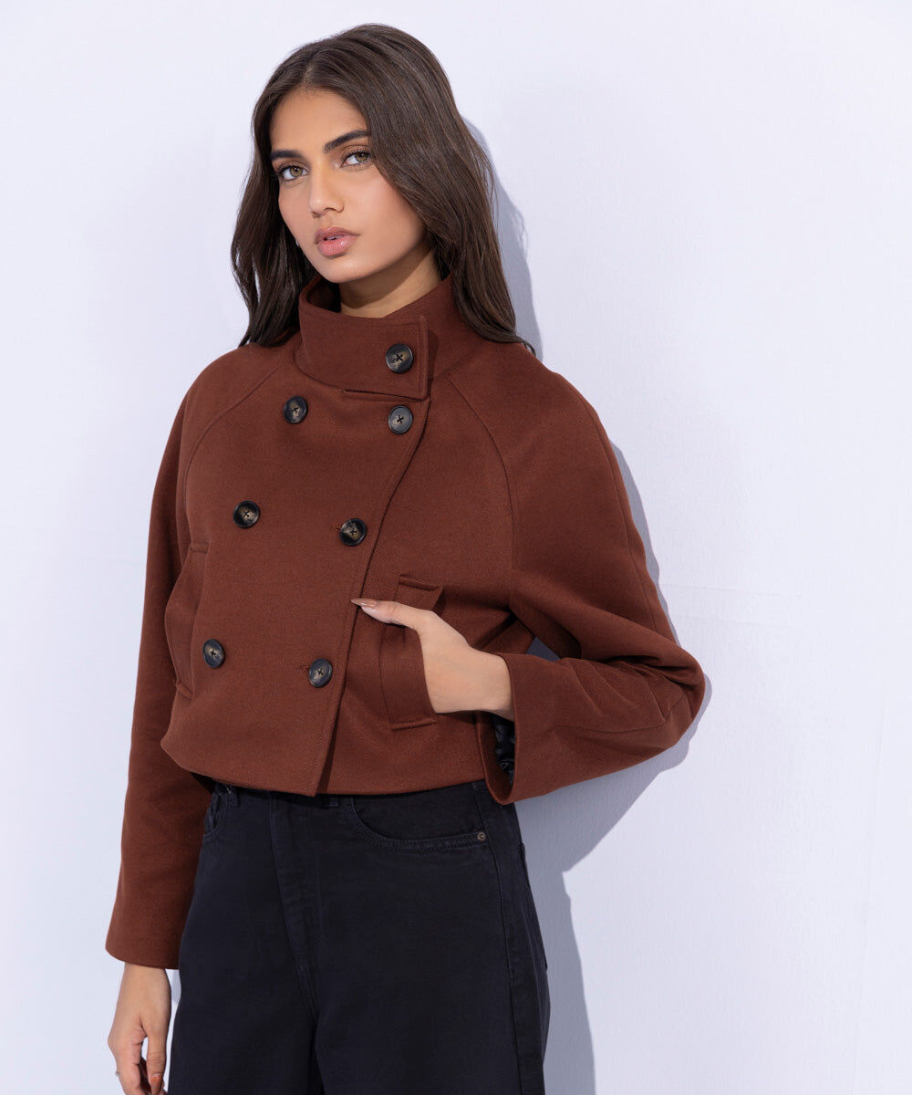 Woman - Brown Cropped Double-Breasted Coat