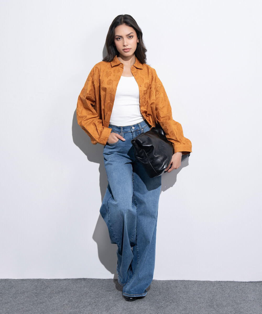 Women's Western Mustard Button Through Cocoon Shirt