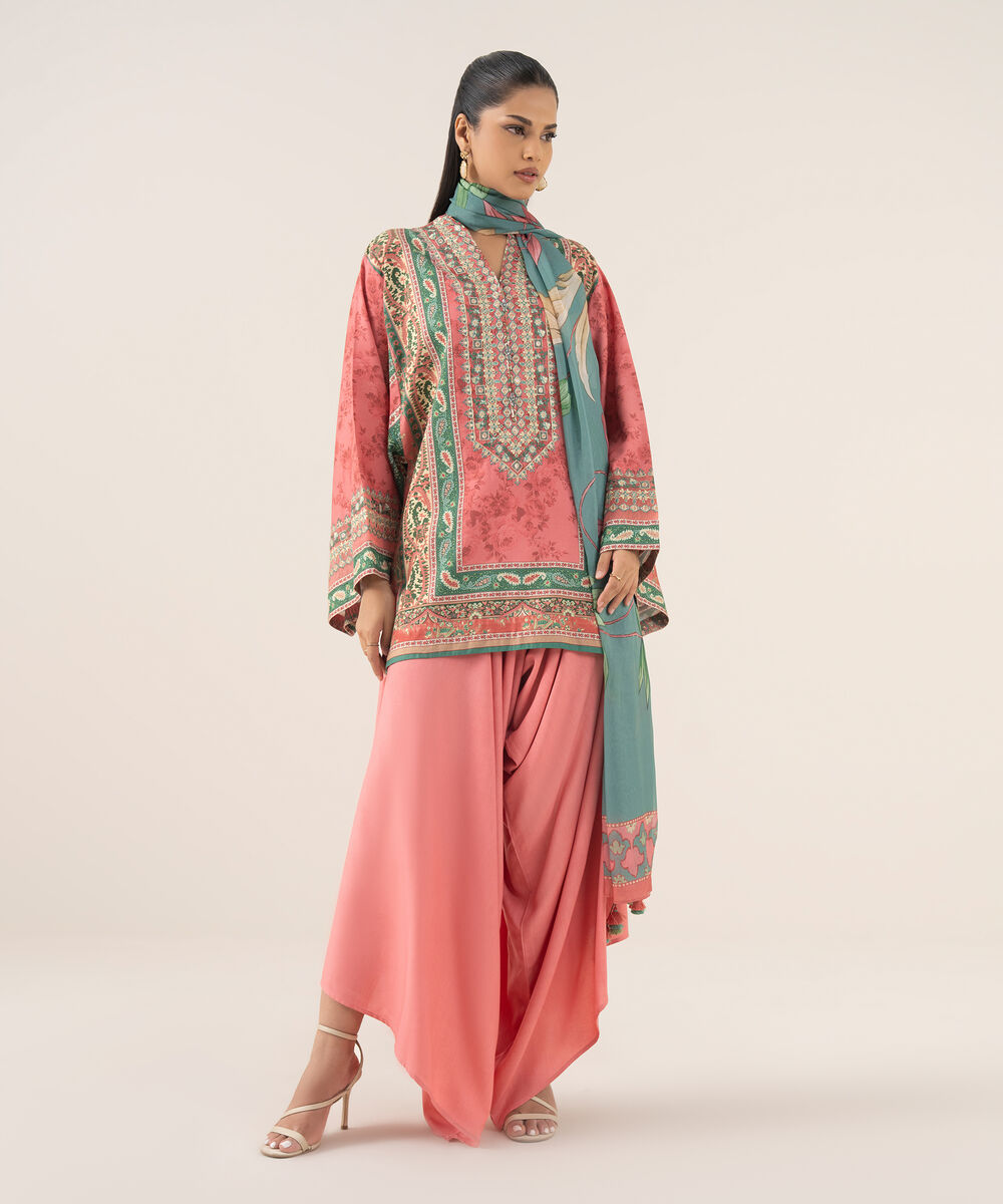 Women's Unstitched Lawn Embroidered Multi Three Piece Suit