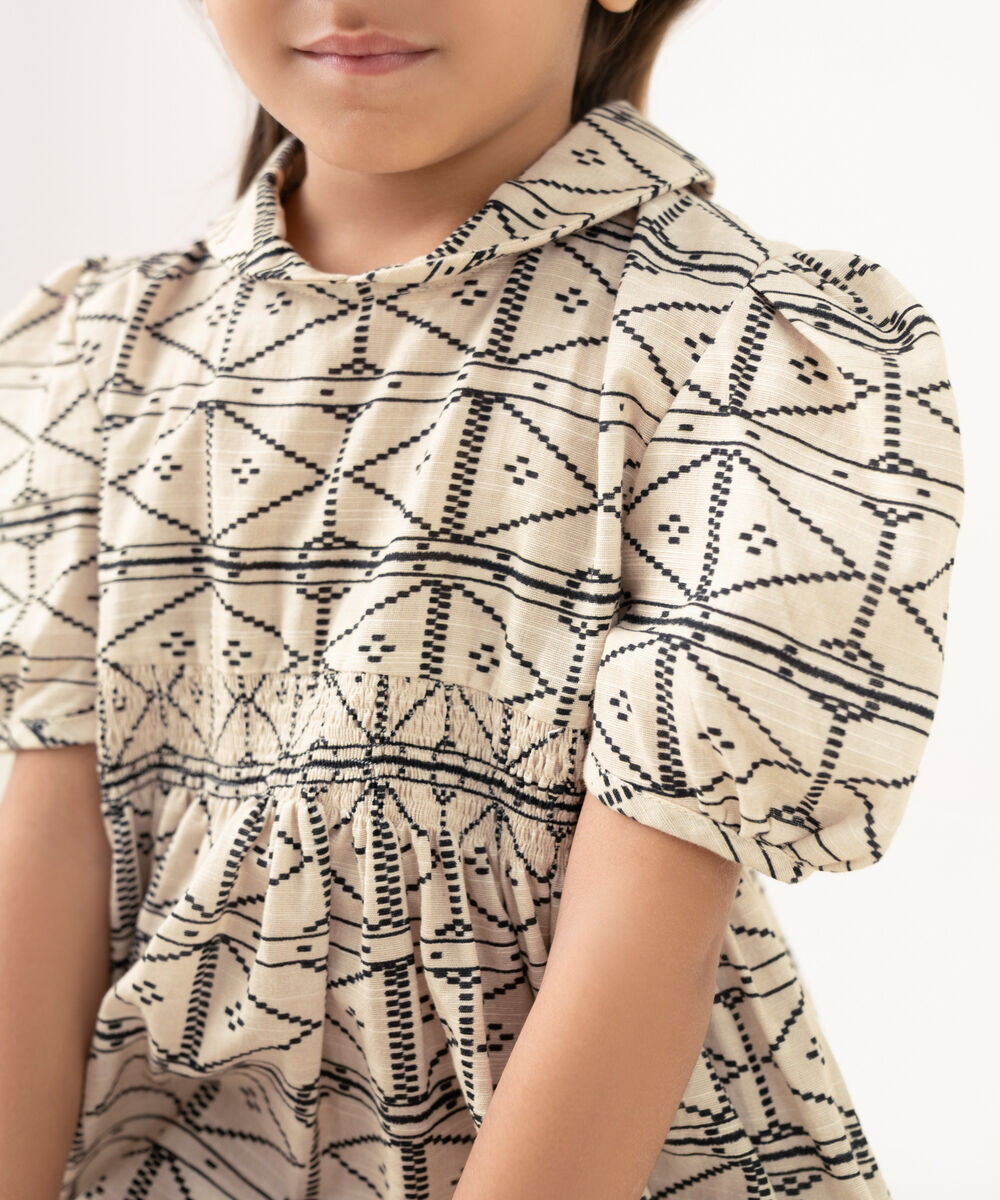 Girl's Light Khaddar Printed White A-Line Shirt