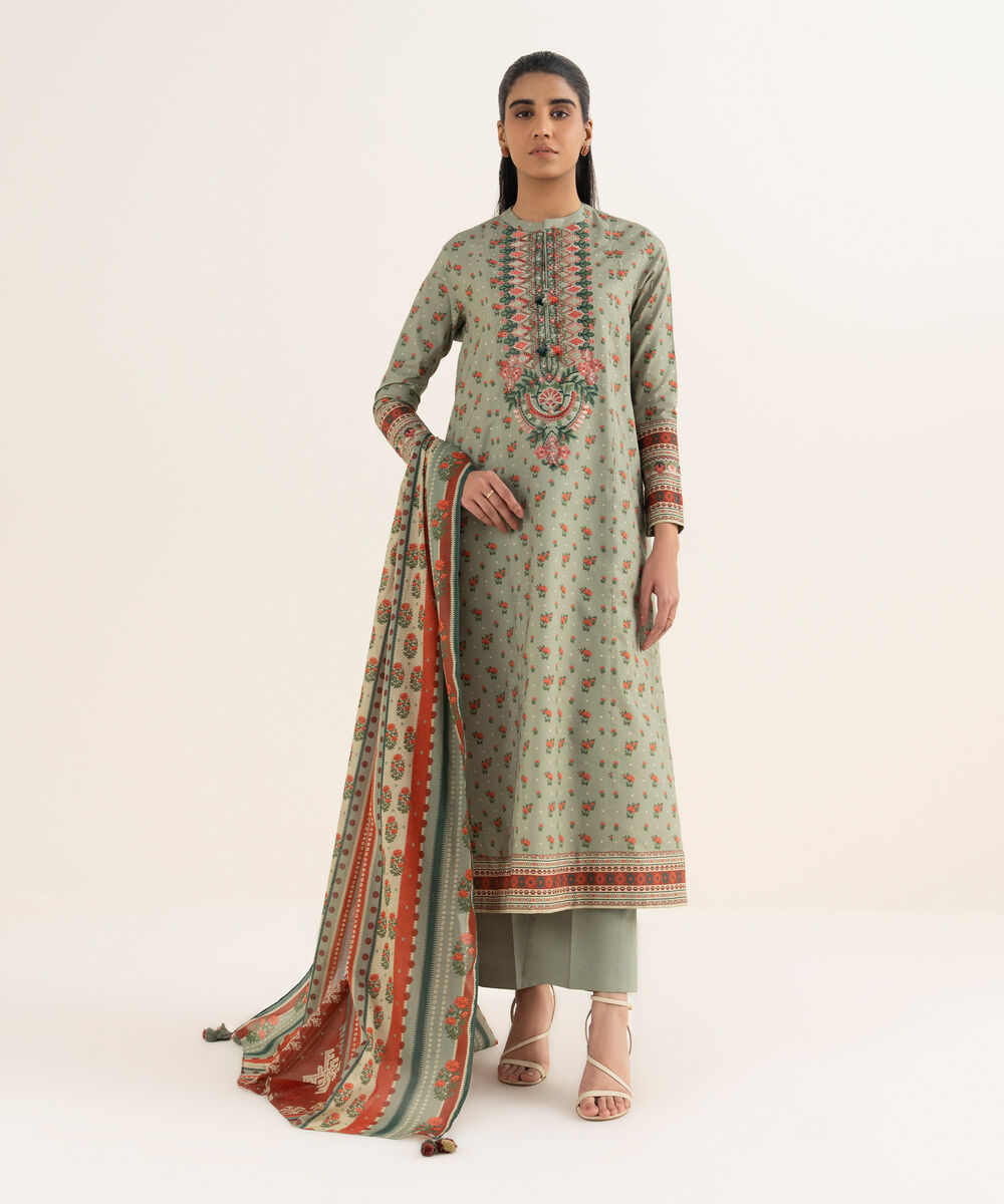 Women's Unstitched Textured Lawn Embroidered Multi 3 Piece Suit
