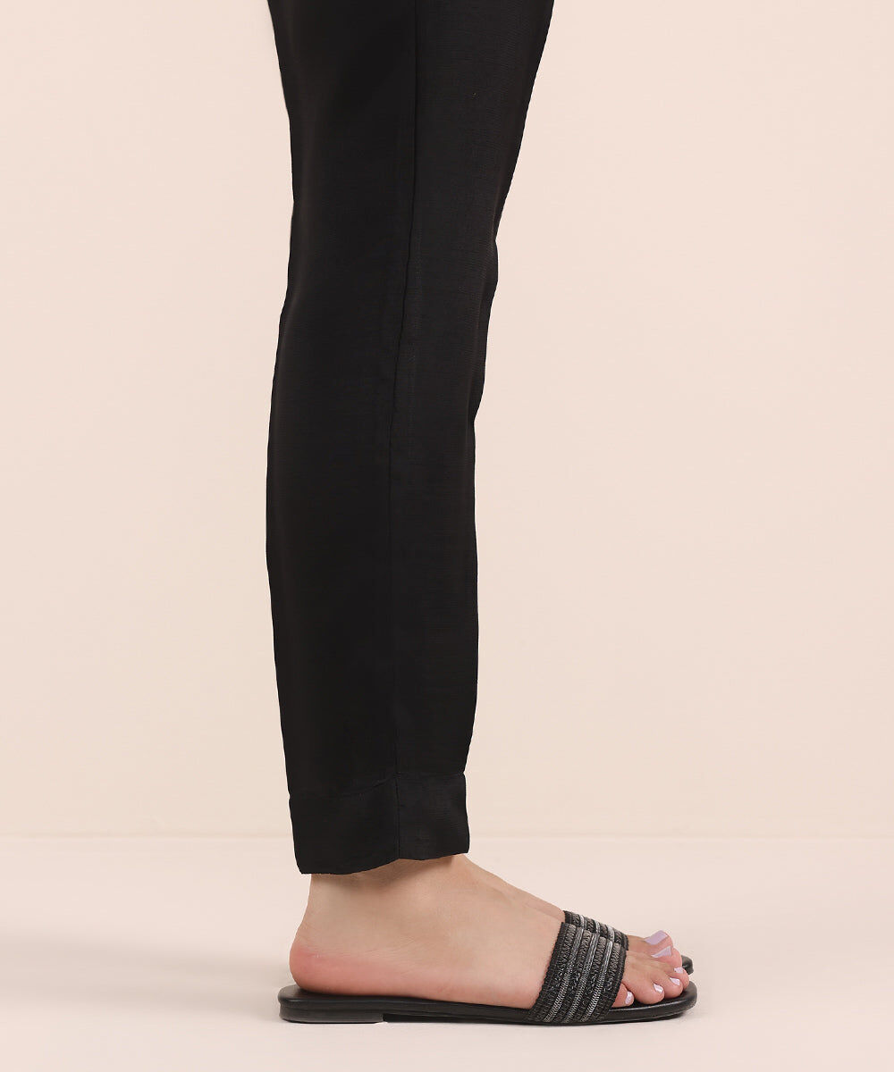 Woman - Black Raw Silk Cigarette Pants