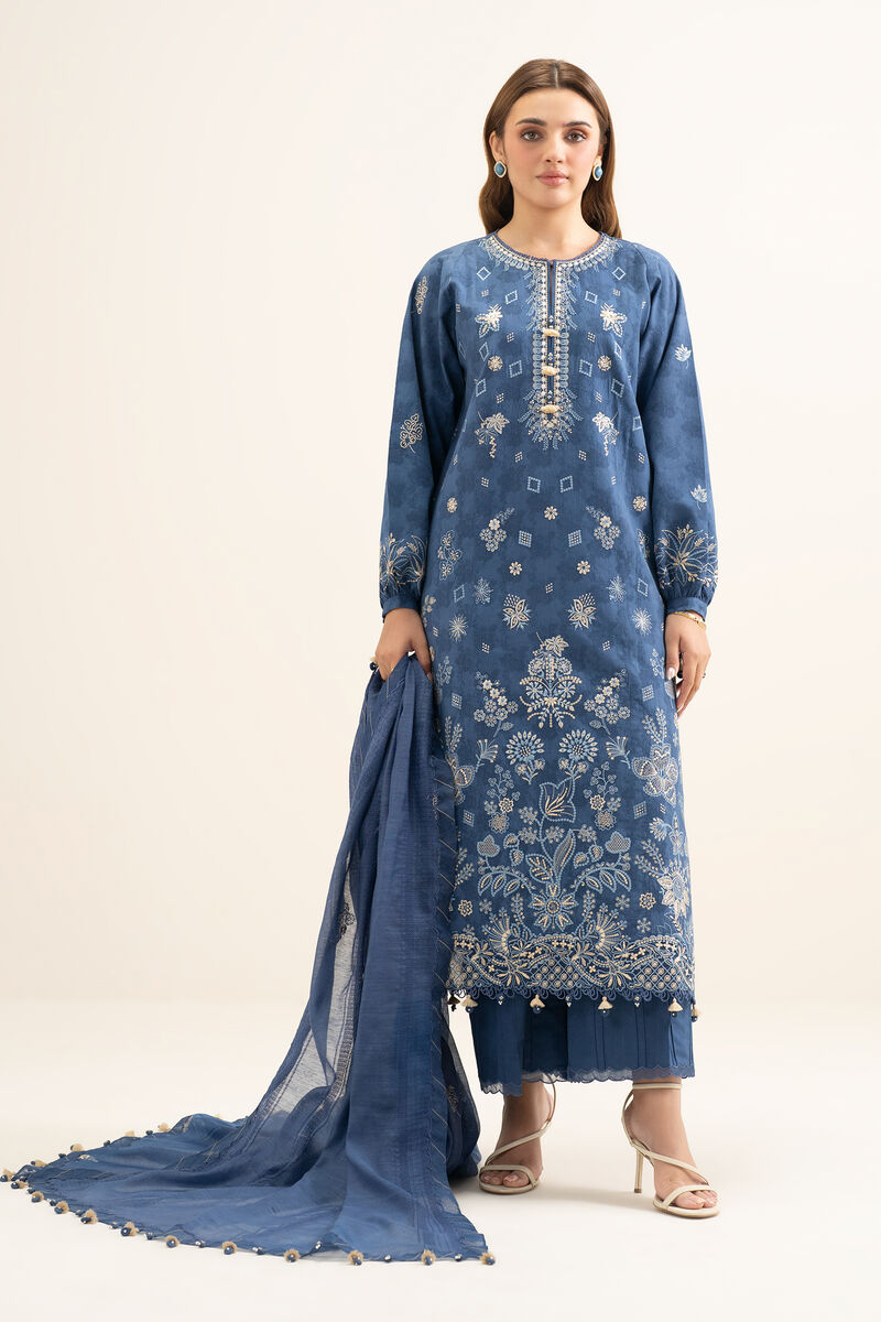 3 Piece - Embroidered Cotton Jacquard Suit