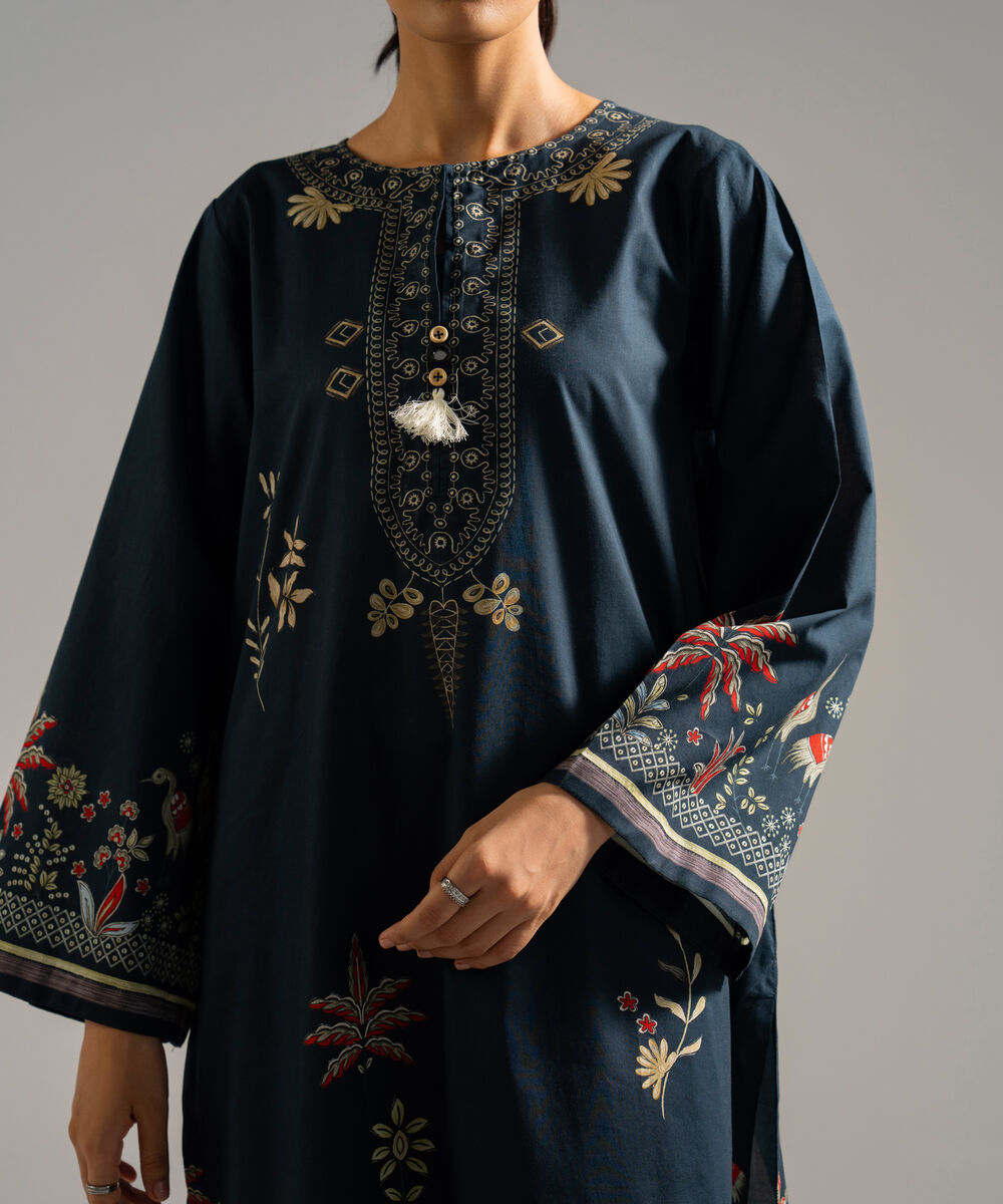 Women's RTW Lawn Printed Blue Straight Shirt