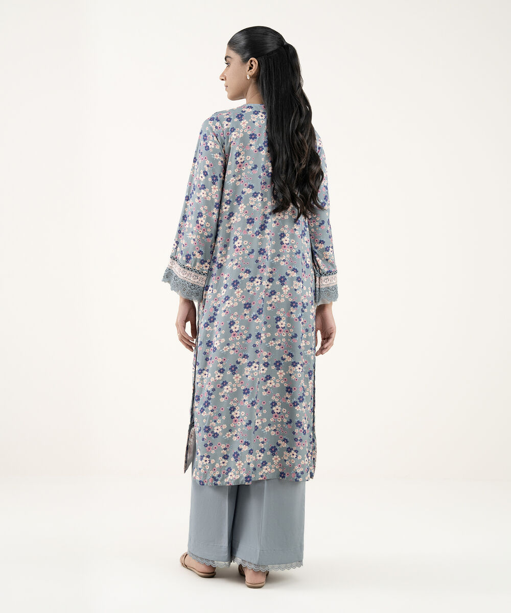 Women's RTW Arabic Lawn Grey Embroidered Straight Shirt