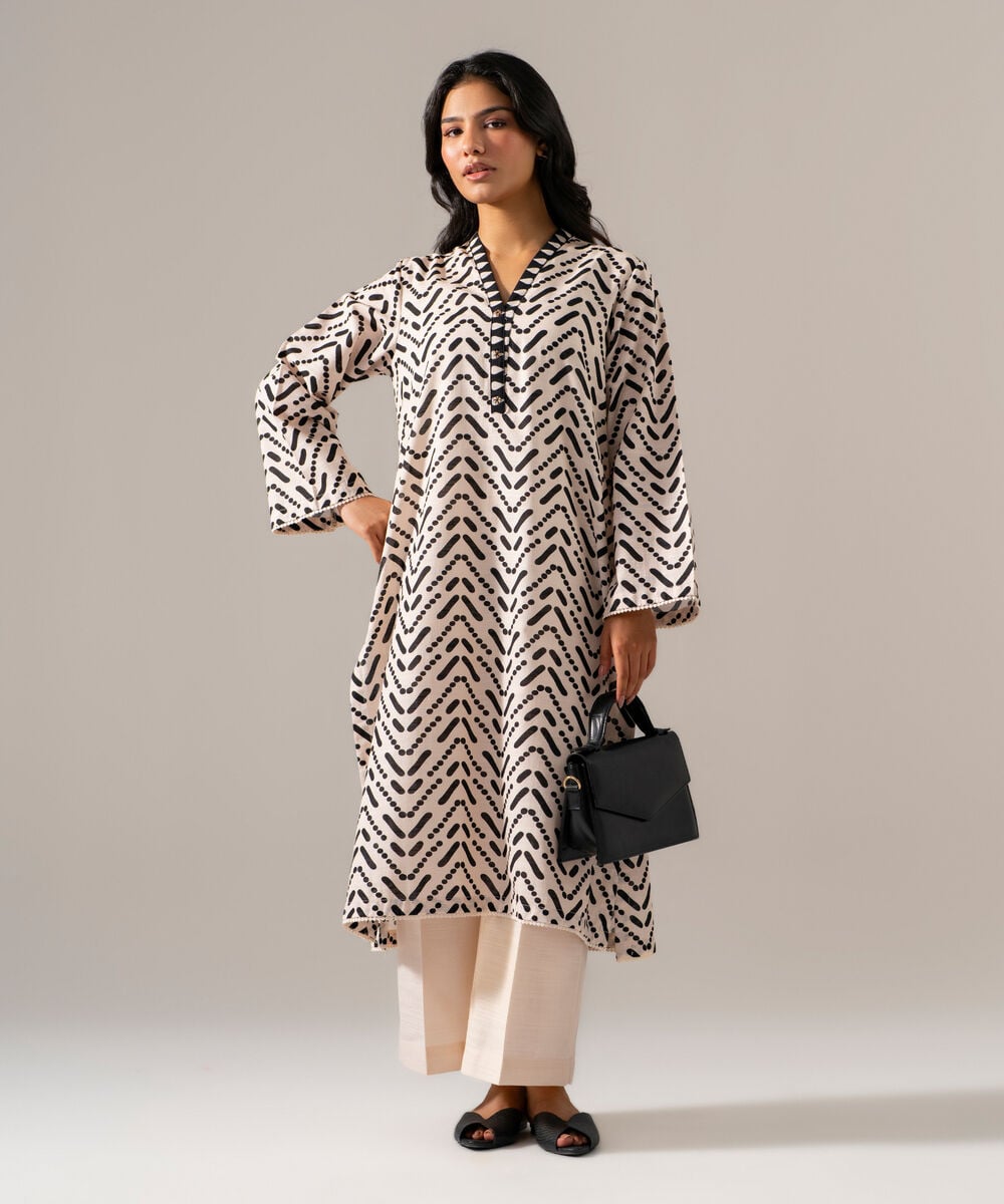 Women's RTW Khaddar Printed Off White Straight Shirt