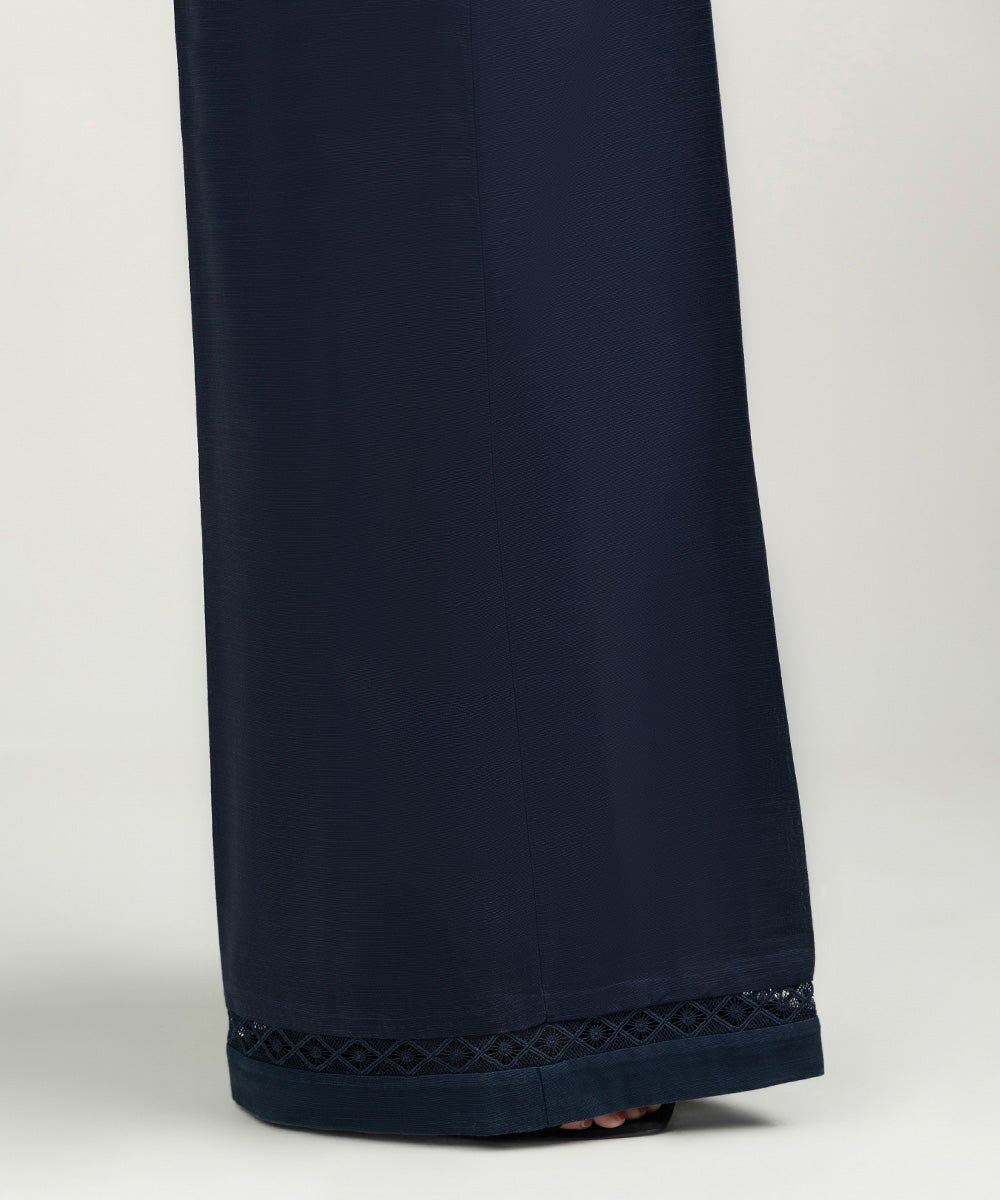 Women's Pret Khaddar Solid Navy Blue Flared Pants