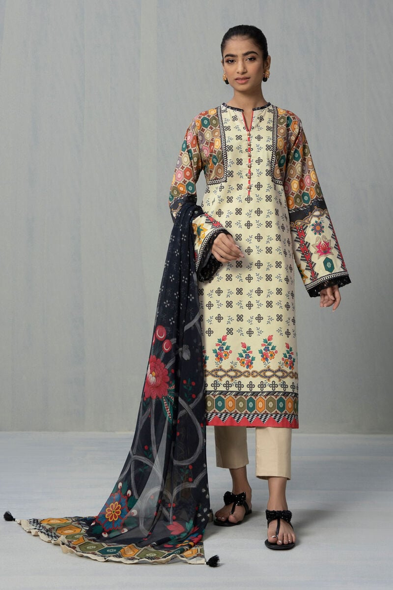 3 Piece - Printed Cotton Suit
