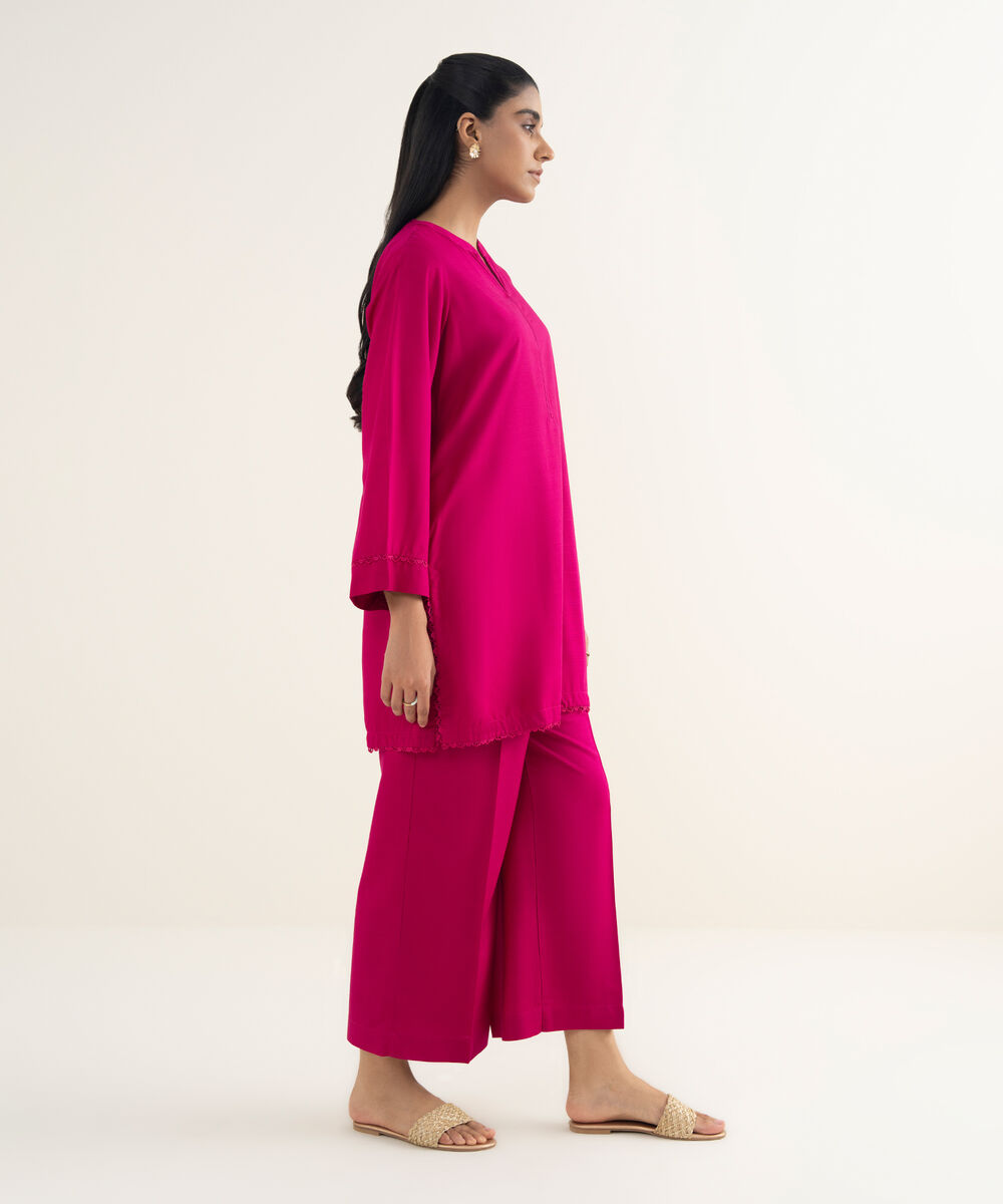 Women's RTW Khaddar Solid Pink Straight Shirt