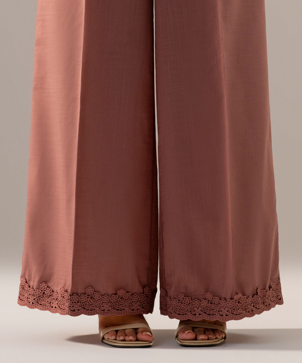 Women's RTW Cross Hatch Solid Pink Flared Pants
