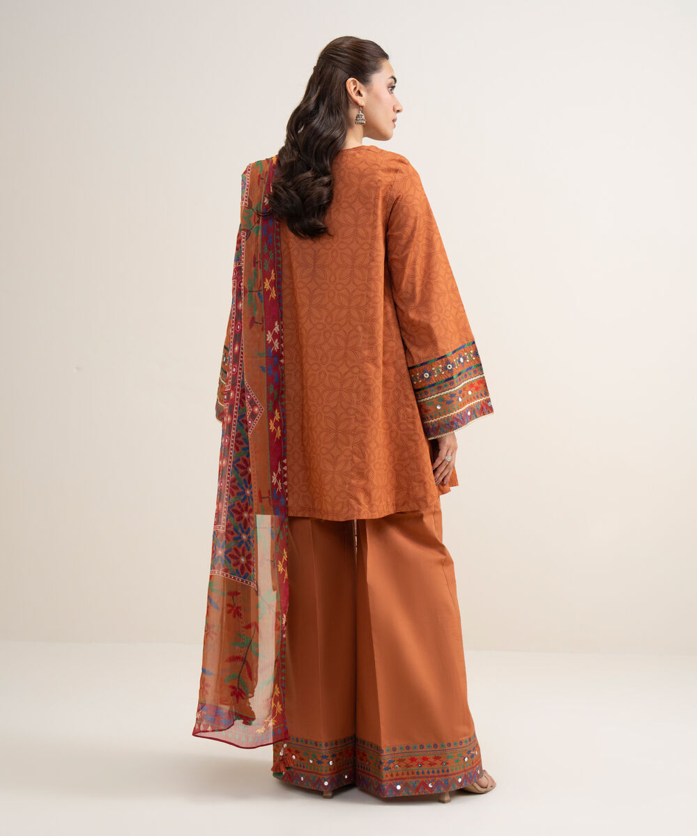 Women's Unstitched Lawn Embroidered Mustard 3 Piece Suit