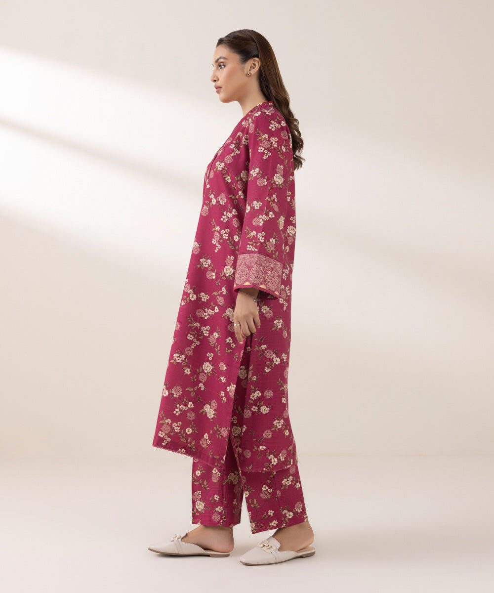 Woman - Pink Printed Khaddar Shirt