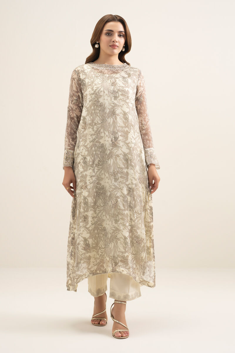 2 Piece - Embroidered Chiffon Suit