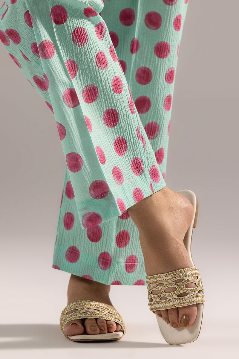 Printed Seersucker Straight Pants