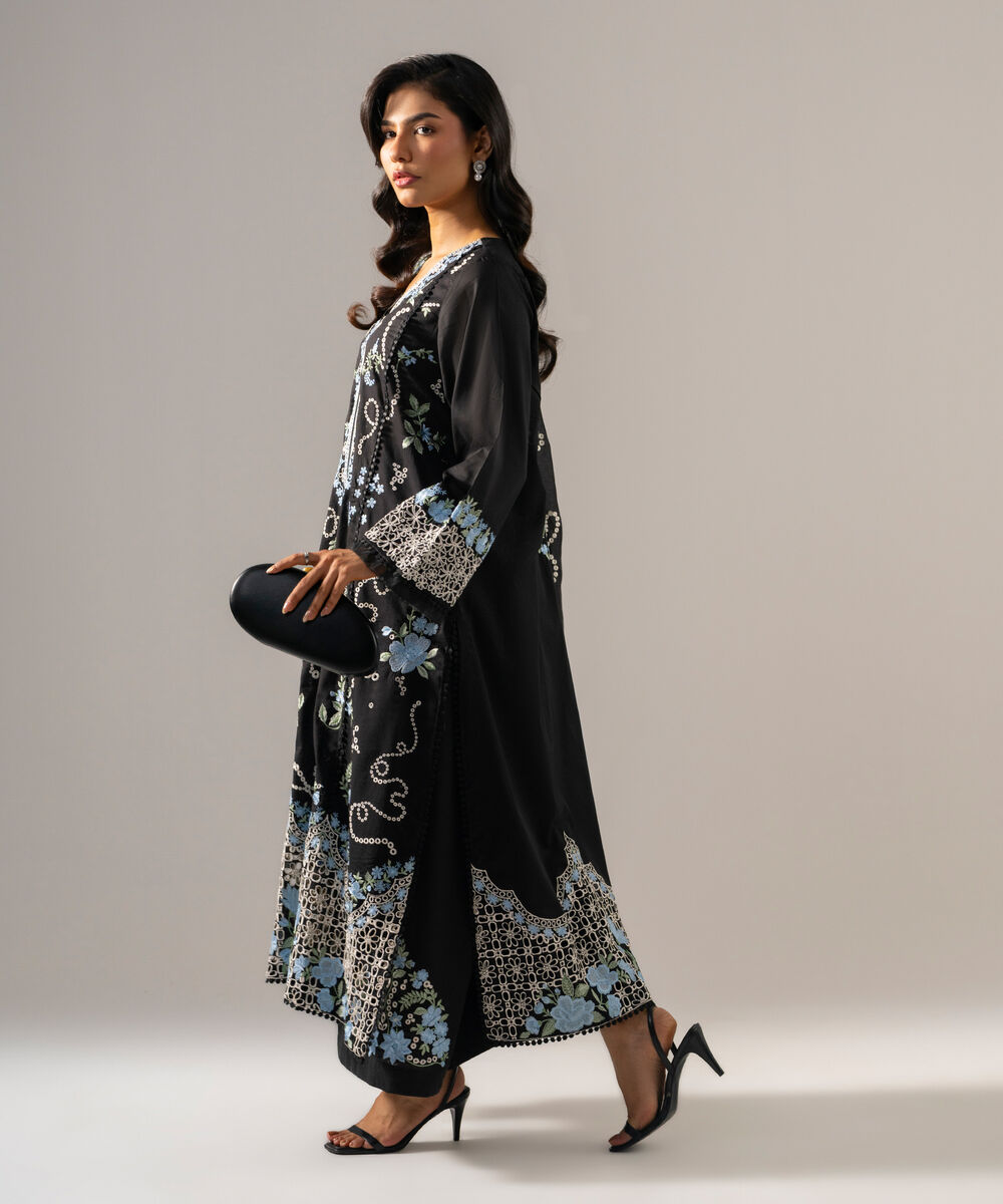Women's RTW Lawn Solid Embroidered Black 3 Piece Suit