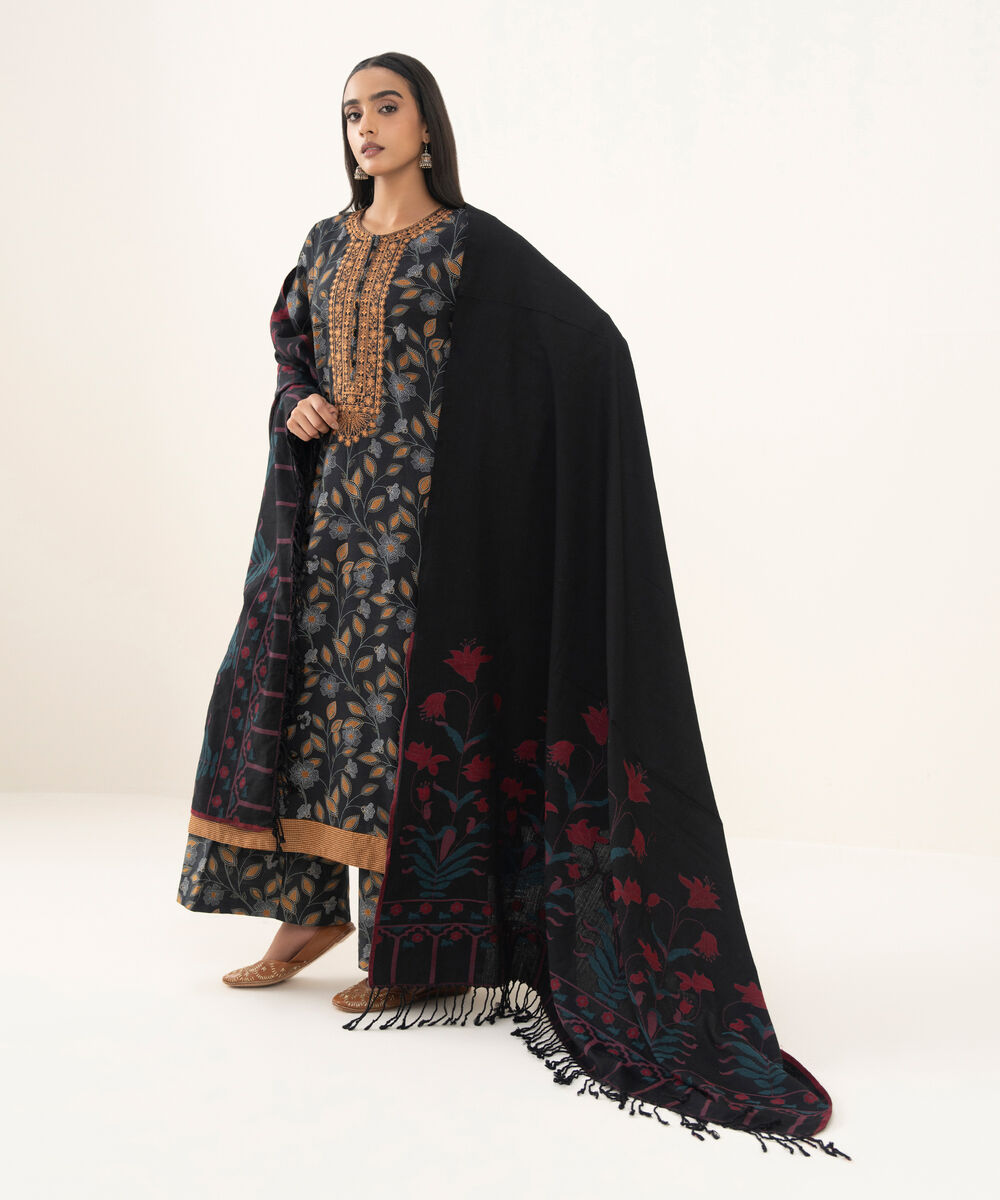 Jacquard Solid Black Shawl