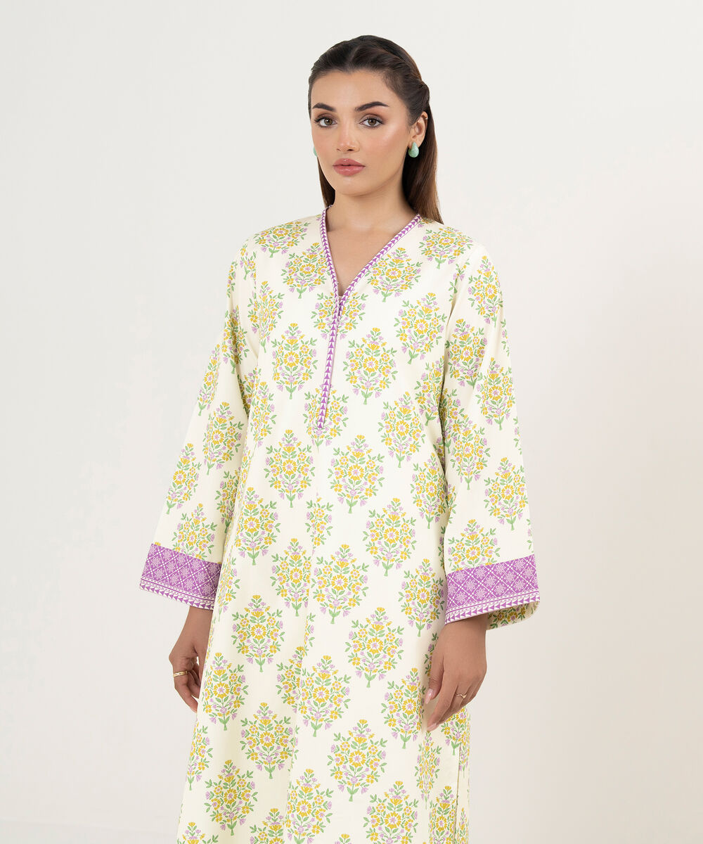 Women's Unstitched Cotton Printed Multi Shirt