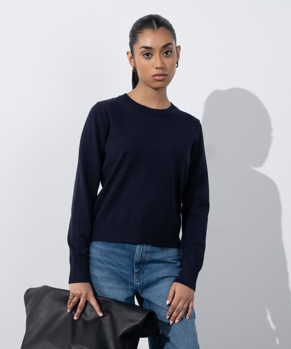 Women's Western Wear Navy Slim-Fit Knit Sweater