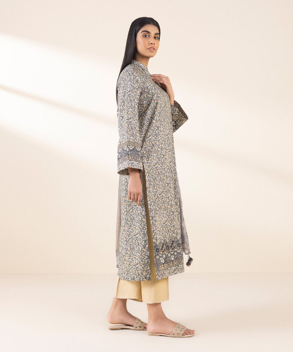 Women's Unstitched Grey Lawn 3 Piece Suit