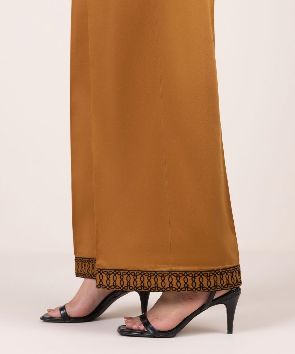 Women's RTW Cambric Embroidered Brown Culottes