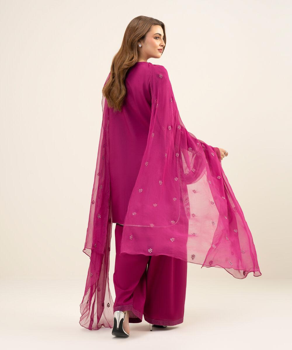 Women's Unstitched Textured Lawn Pink Embroidered 3 Piece Suit