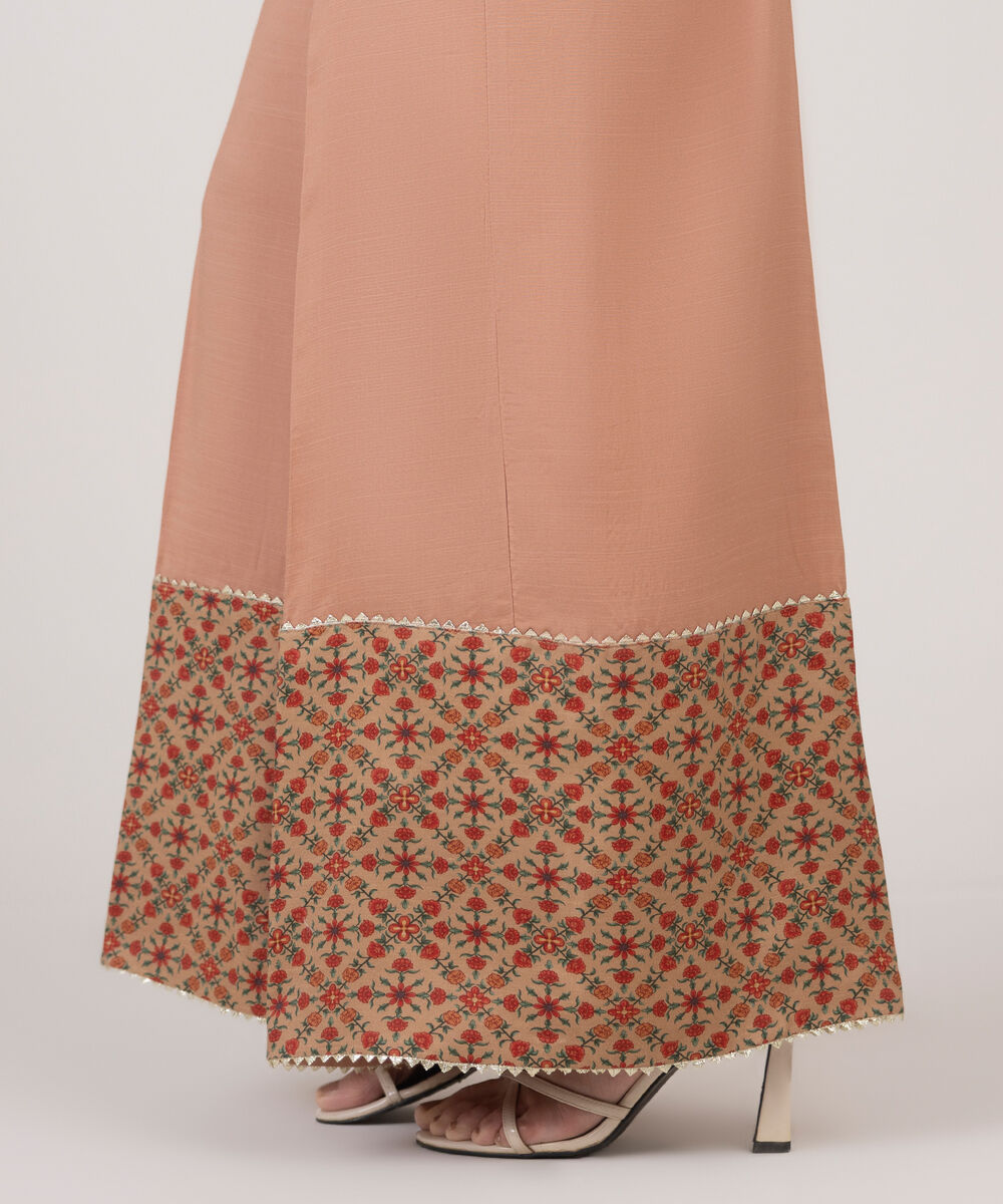 Women's RTW Viscose Raw Silk Pink Solid Flared Pants