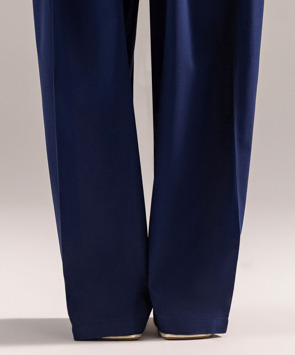 Women's RTW Crosshatch Solid Dark Blue Farshi Shalwar