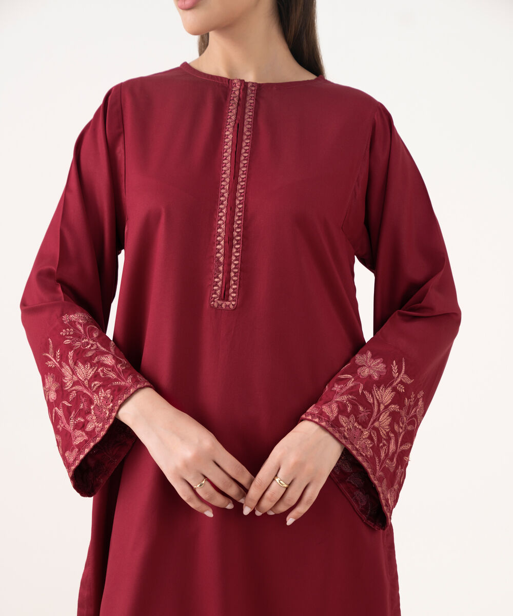 Women's RTW Cambric Maroon Dyed Boxy Shirt