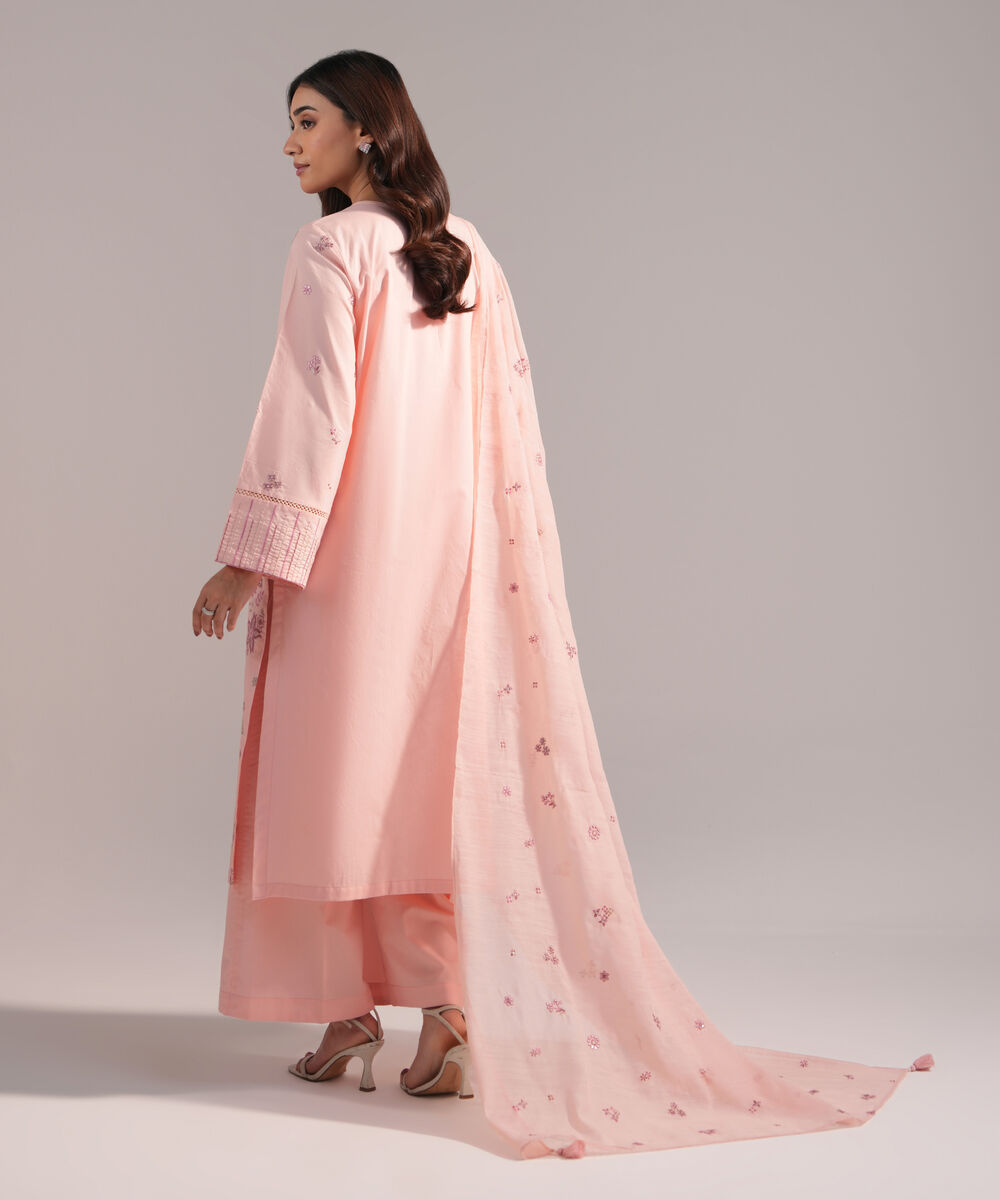 Women's RTW Cambric Embroidered Pink 3 Piece Suit