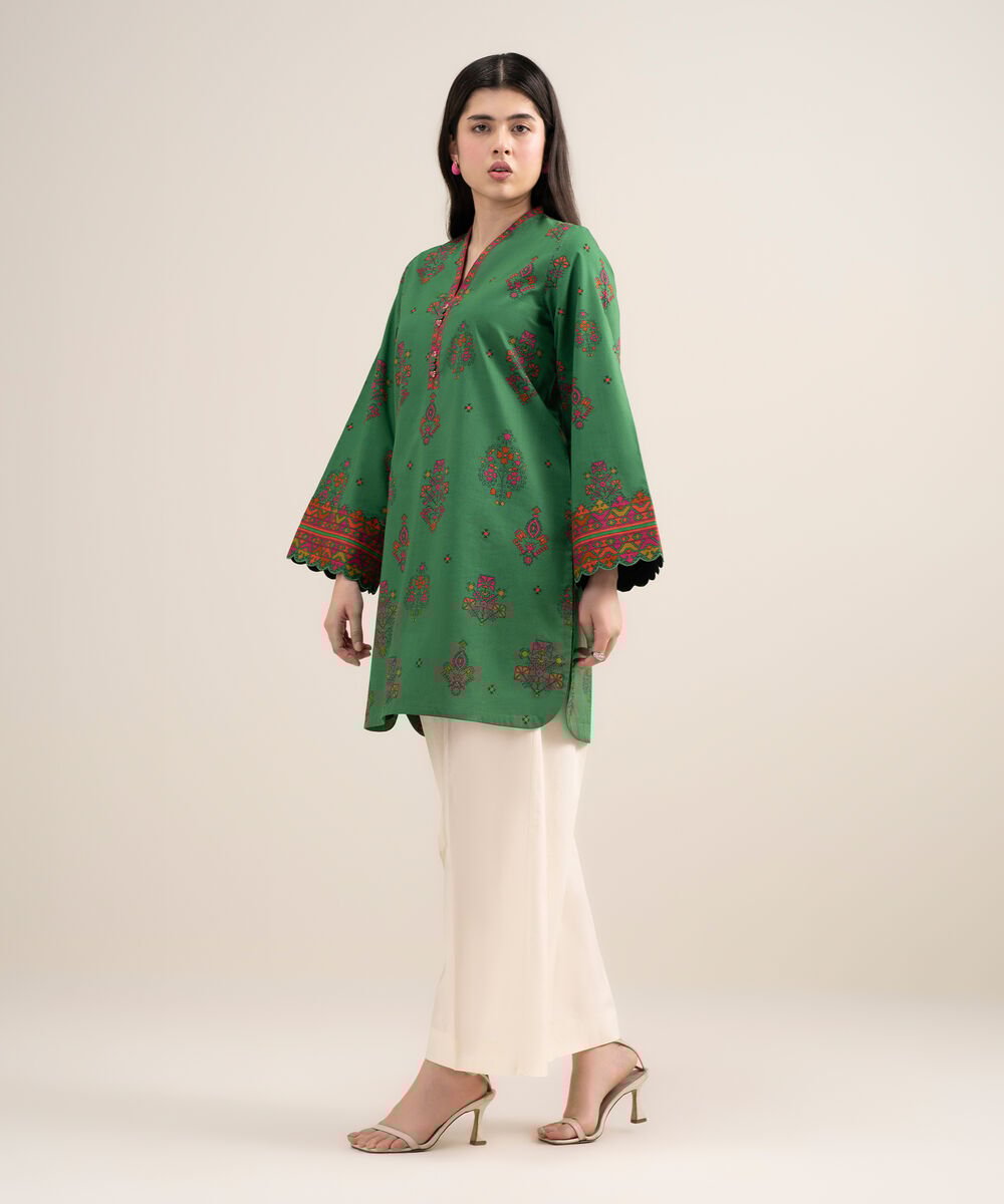 Women's Unstitched Lawn Printed Green Shirt
