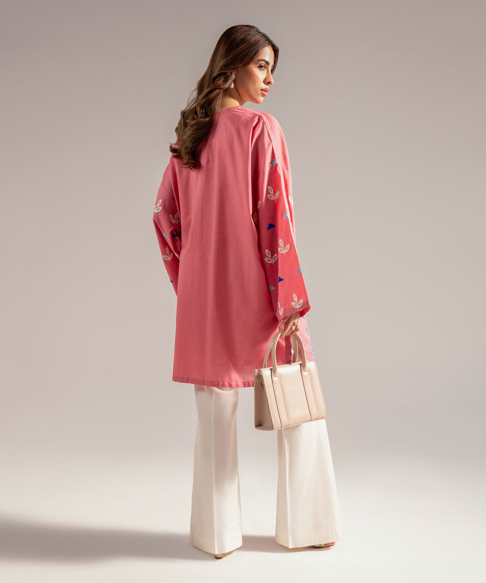 Women's RTW Dobby Embroidered Straight Pink Shirt