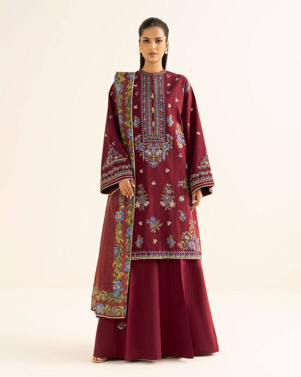 3 Piece - Embroidered Dobby Suit
