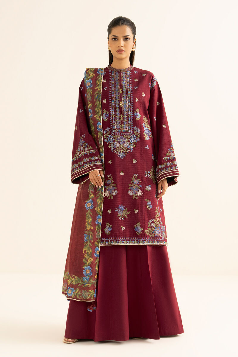 3 Piece - Embroidered Dobby Suit