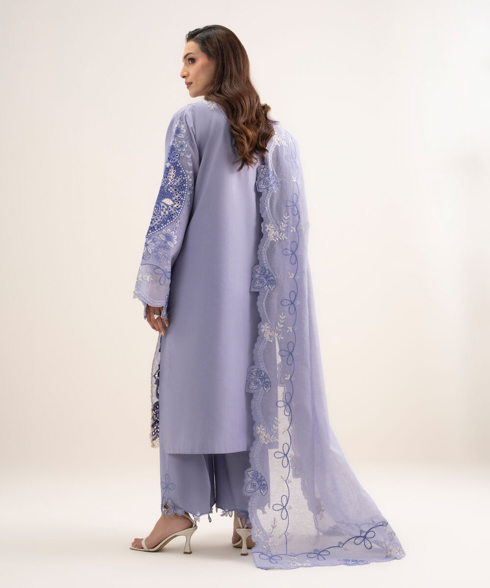 Women's Unstitched Lawn Embroidered Purple 3 Piece Suit