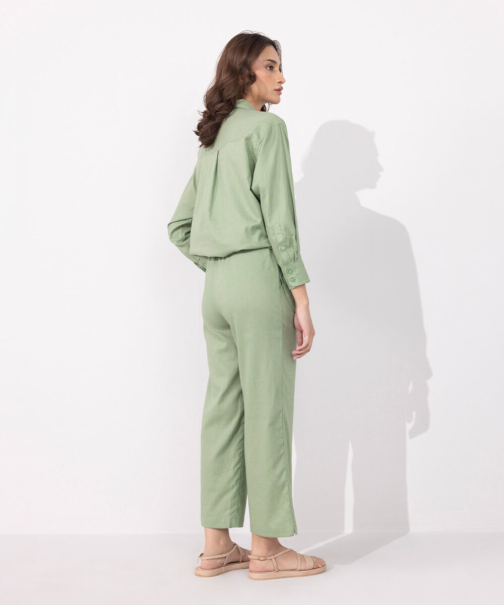 Women's Western Wear Green Pull On Linen Blend Trouers