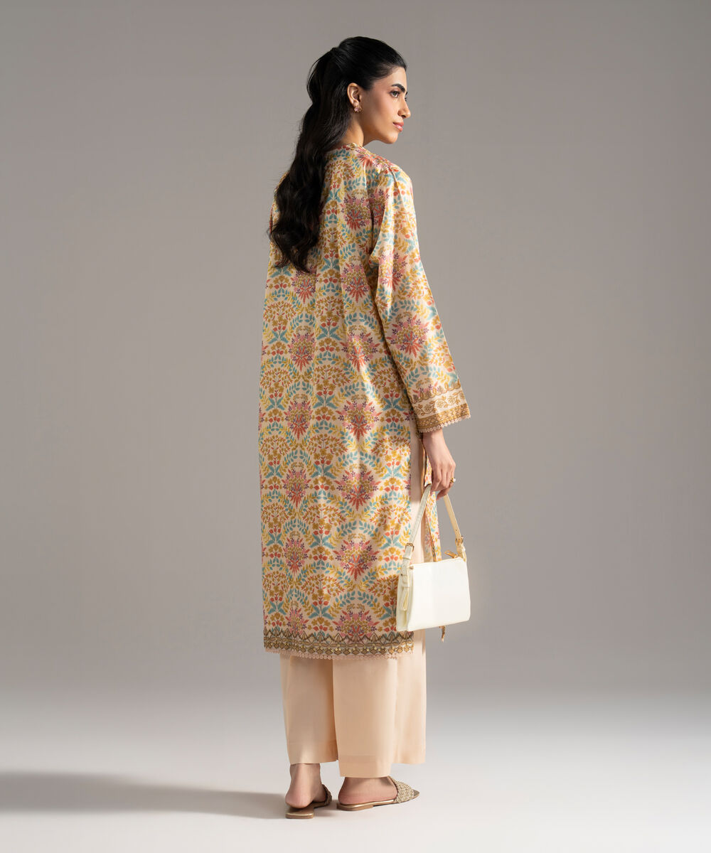 Women's RTW Lawn Printed Embroidered Pale Yellow 2 Piece Suit