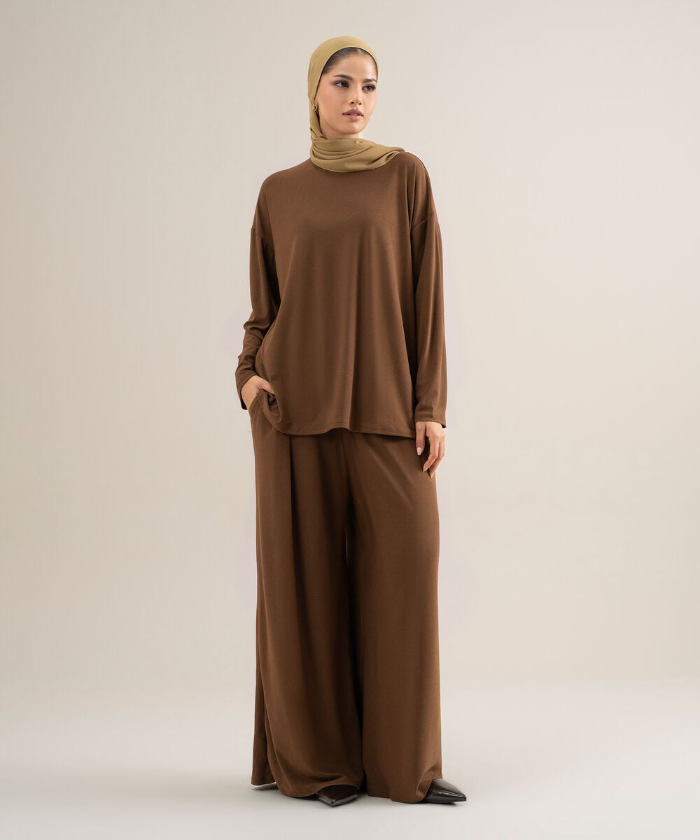 Women's Cotton Brown Jersey Knit Top
