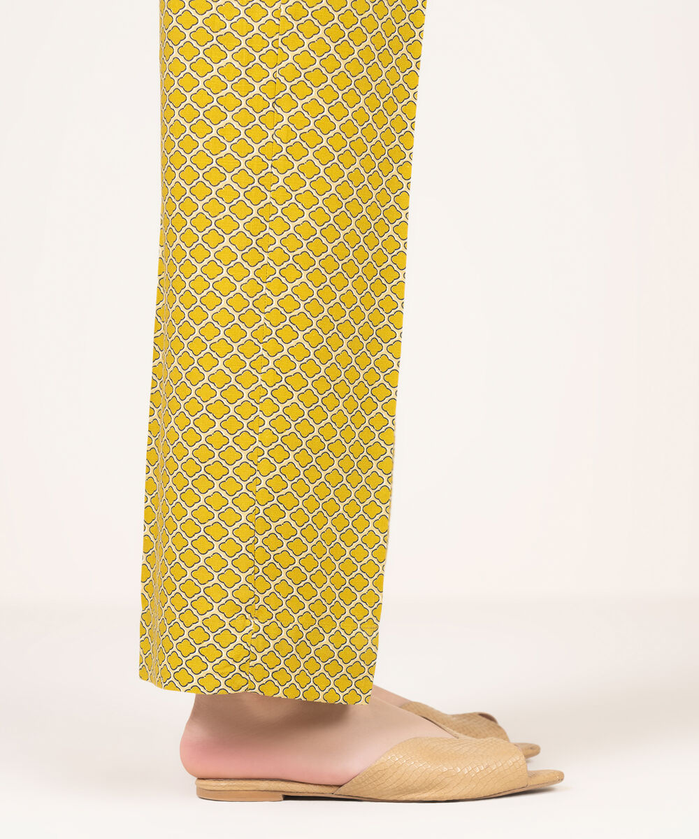 Women's RTW Arabic Khaddar Printed Olive Yellow Straight Pants