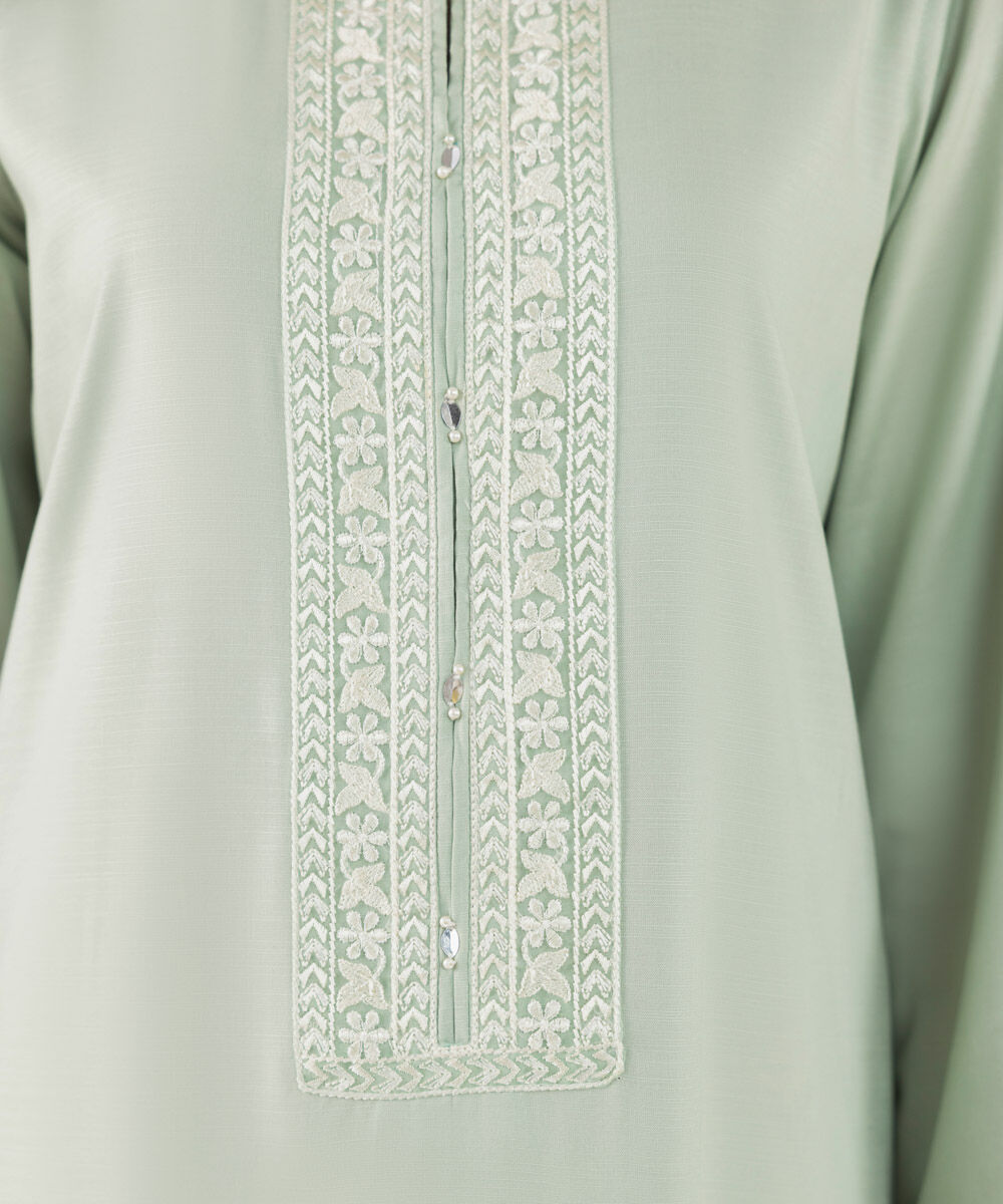 Women's RTW Lawn Green Embroidered A-Line Shirt