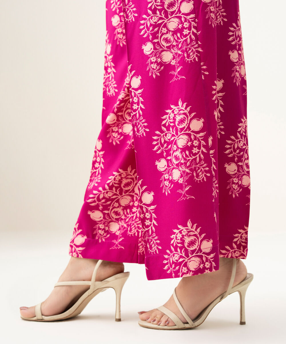 Women's RTW Linen Pink Printed Flared Pants