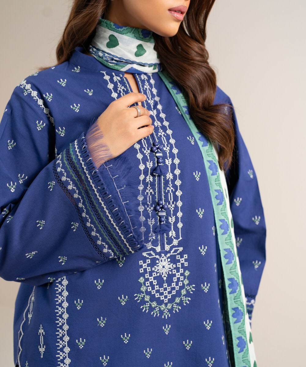 3 Piece - Embroidered Lawn Suit — Sapphire view 4