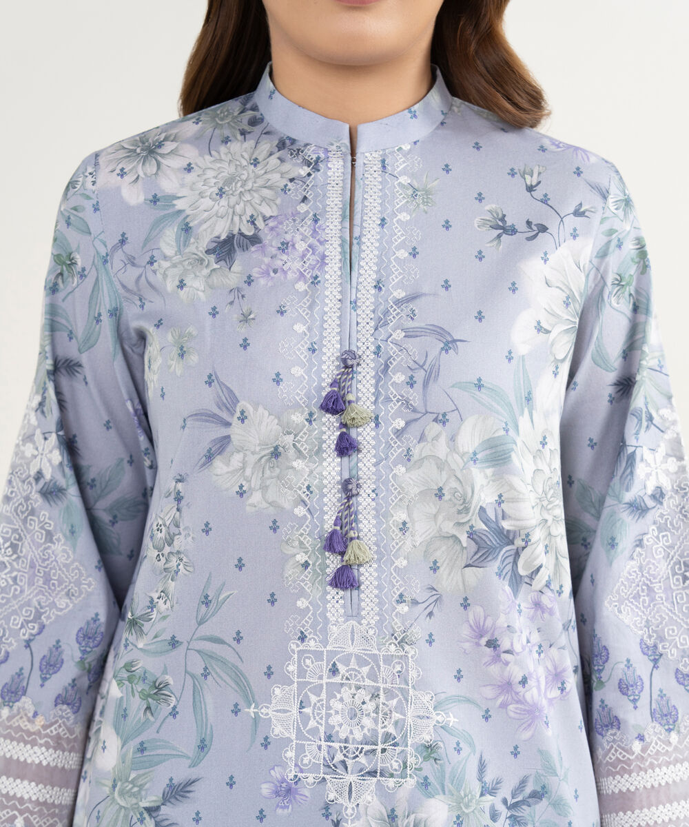 Women's Unstitched Lawn Embroidered Purple 3 Piece Suit