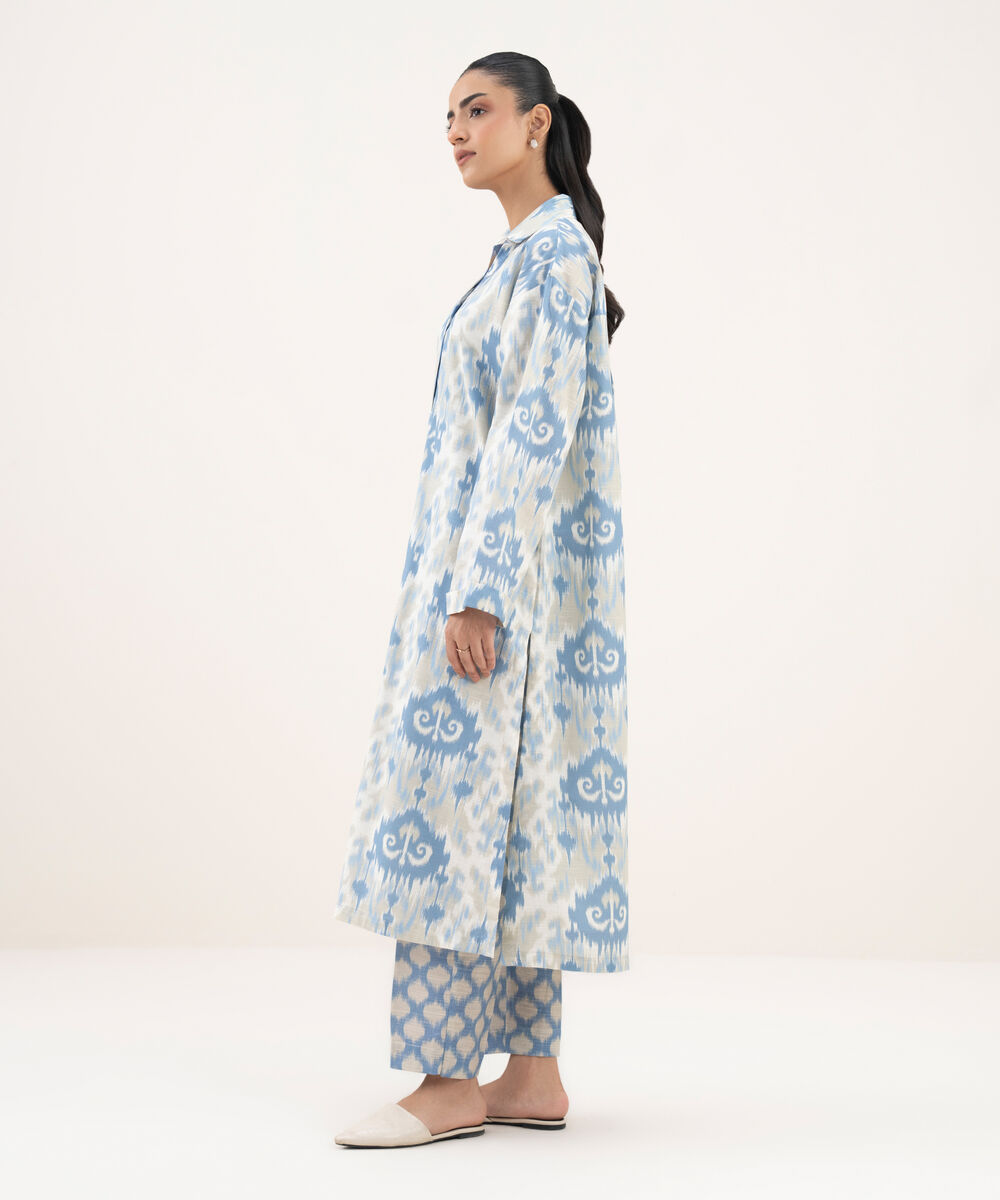 Women's RTW Light Khaddar Printed Drop Shoulder Grey Shirt