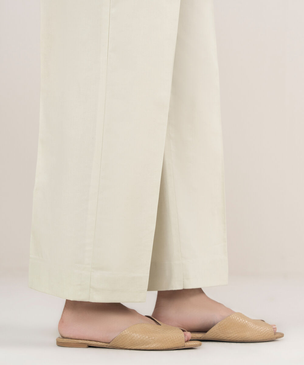 Women's Unstitched Cotton Printed Off White Trousers Fabric