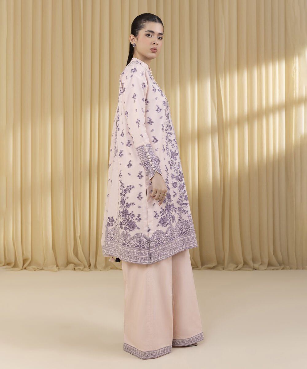 Unstitched Women's Pink Extra Weft Jacquard 3 Piece Suit