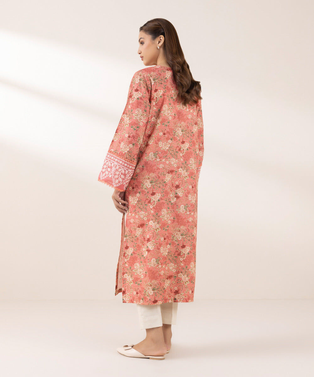 Woman - Pink Embroidered Zari Khaddar Shirt