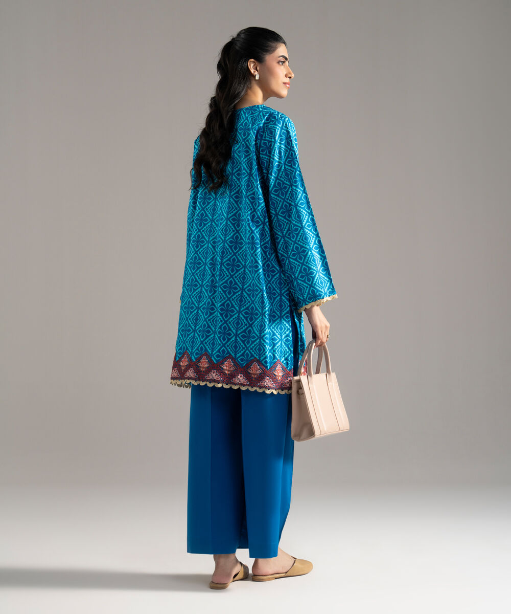 Women's RTW Cotton Viscose Printed Embroidered Blue 2 Piece Suit
